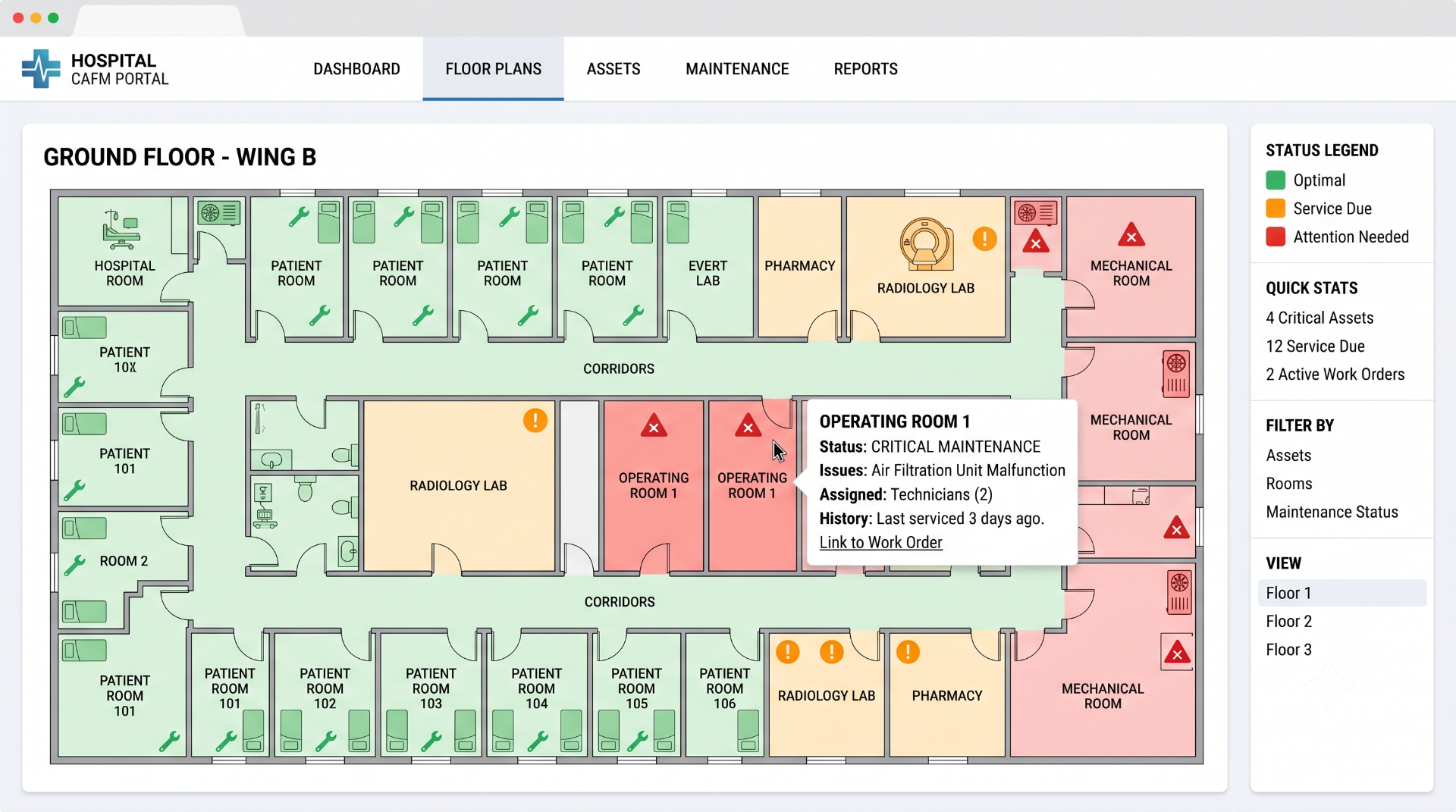 CAFM dashboard floor plan view