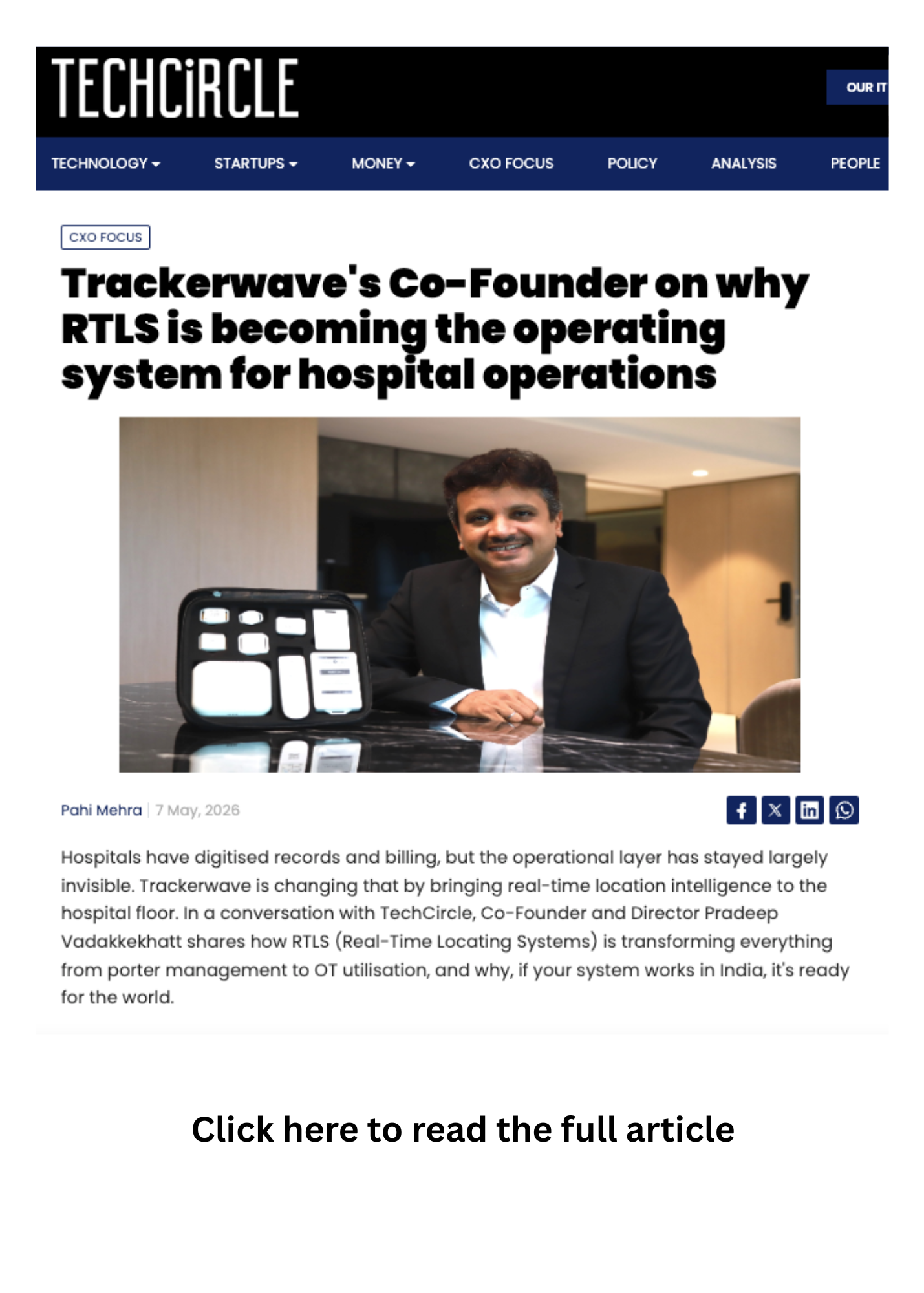 TechCircle: Trackerwave's Co-Founder on why RTLS is becoming the operating system for hospital operations